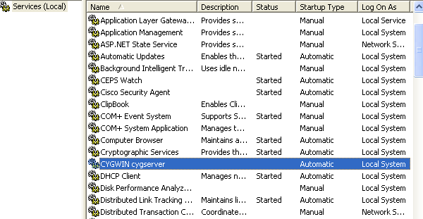 Archived image: cygwin service panel